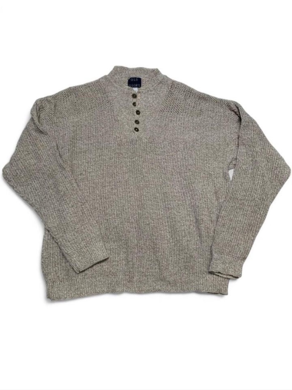 Old Glory Men's Oatmeal Crewneck Henley Fisherman Sweater Knitwear Size XL